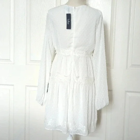 Lulu's Wistful Moment White Swiss Dot Long Sleeve Dress - Picture 8 of 8